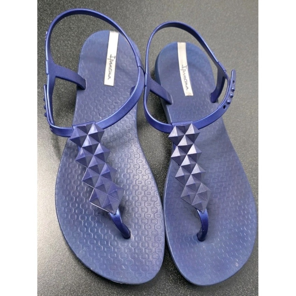 Ipanema Studded Thong Sandals Jelly Navy Adjustable Buckle Women 8 Festival Boho